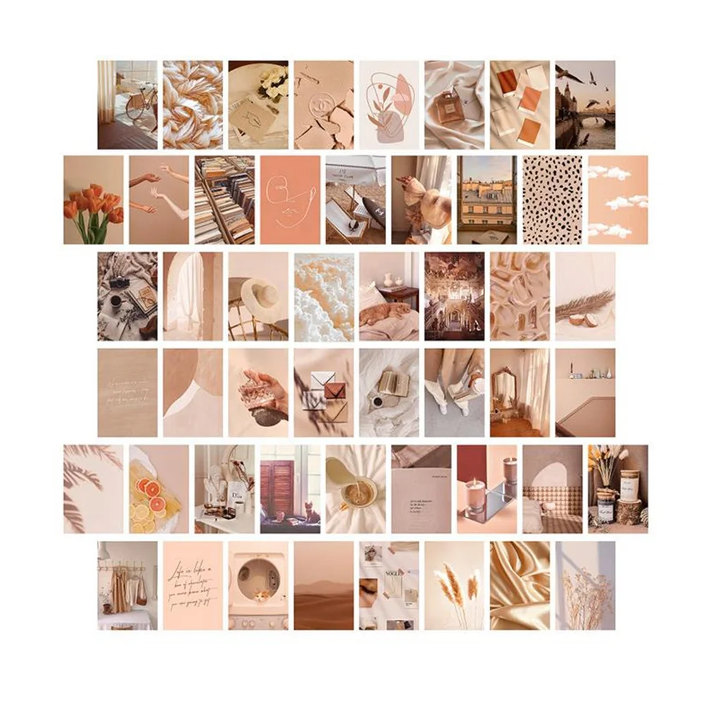 Trendy Indie Room Decor Aesthetic Beige Wall Collage Kit 50 pcs Bundle