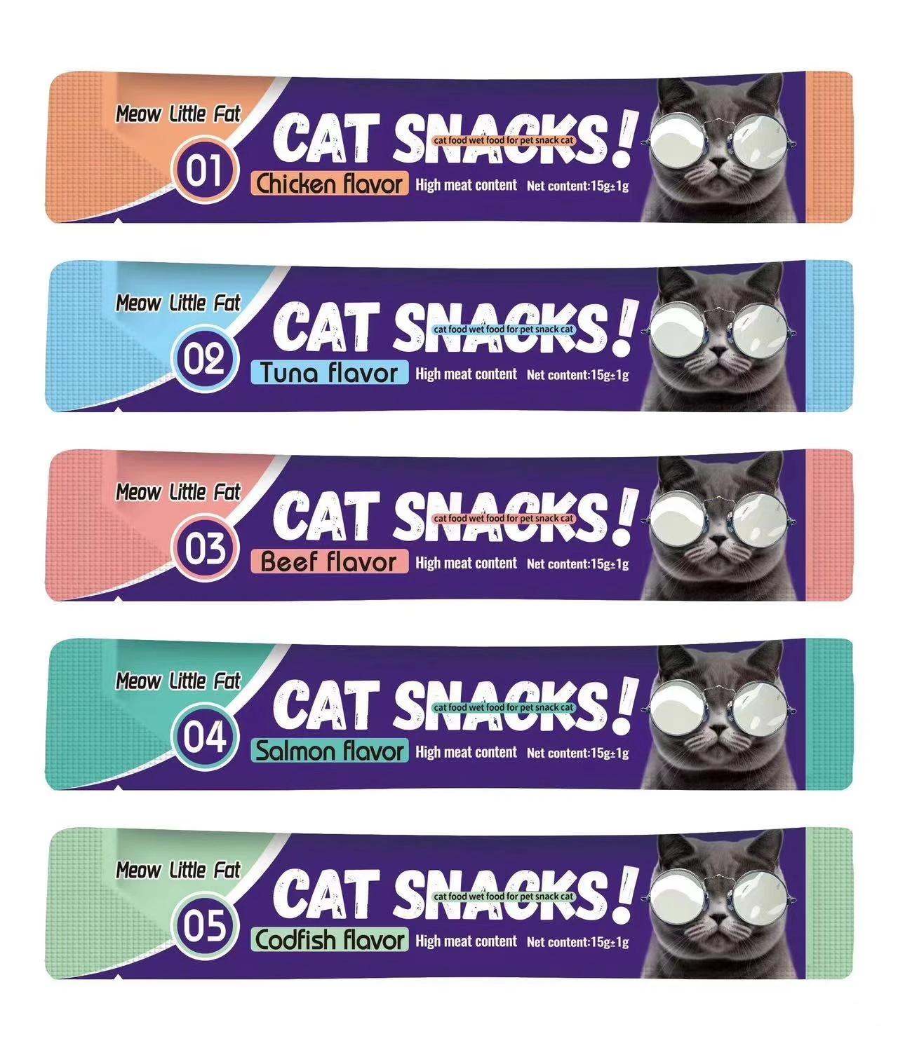 Multiflavoured Cat Food Cat snack Wet Food Salmon/Tuna/Chicken/Beef/Codfish 15g/50g/75g