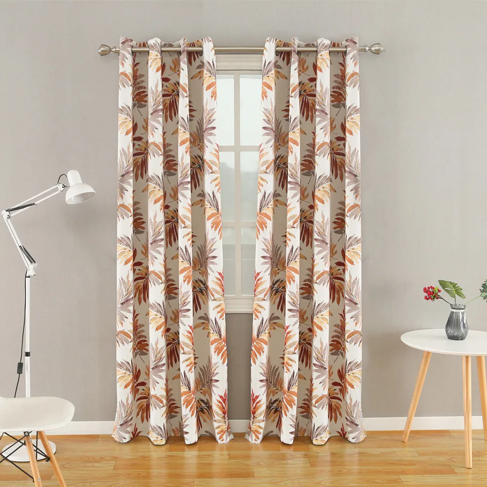 Printed blackout grommet curtain hot orange botanic tropical bahamas leaf ready made room-darkening curtains for living room