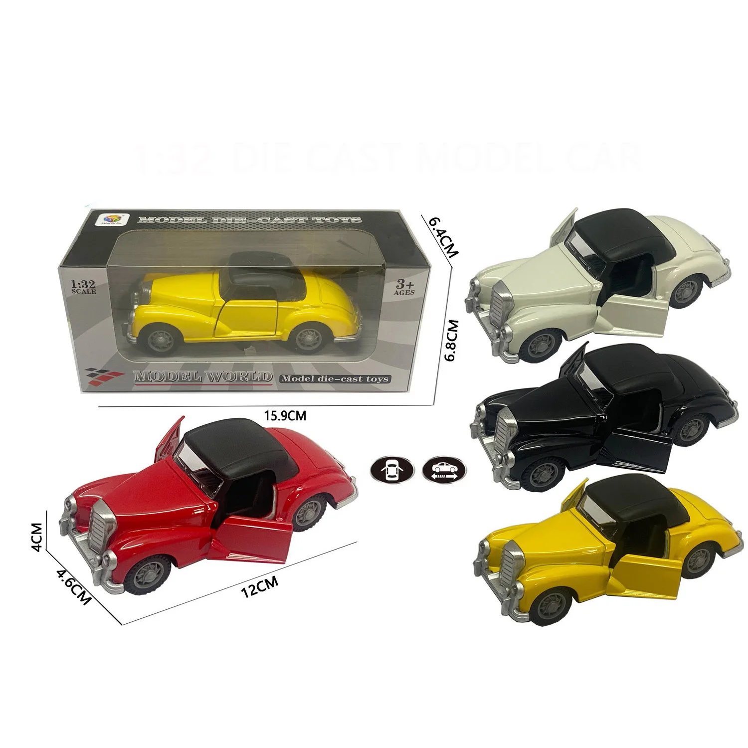 High Simulation classic old styles model metal car pull back 1:32 scale diecast vintage model cars toy