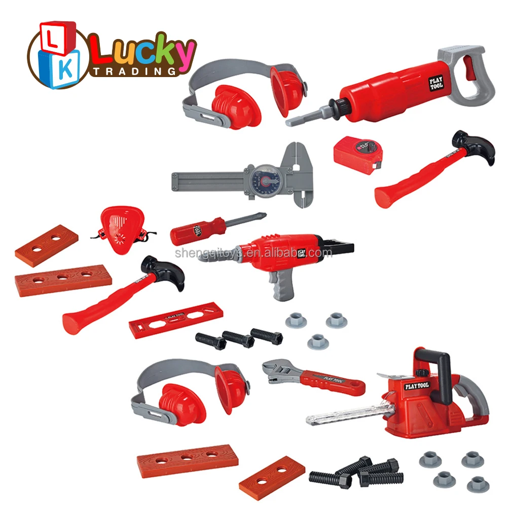 Pretend Play Toddler Tool Toys with Construction Worker Box & Electronic Drill Chainsaw Toy for Boy