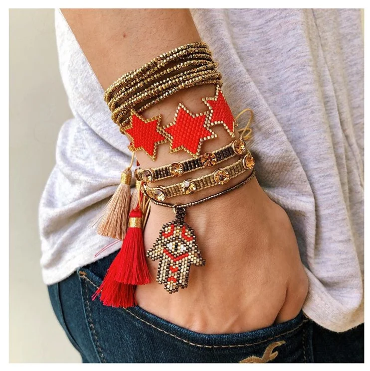 Fashion jewelry miyuki beads bracelet handmade star fatima hand shape unique style men bracelet