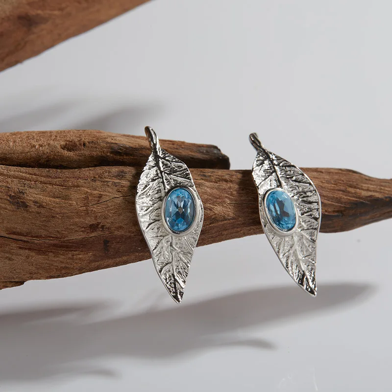 925 Sterling Silver With Natural Garnet/Peridot/Topaz Jewelry Gift,Leaf Inlaid Natural Birthstone Jewelry Set