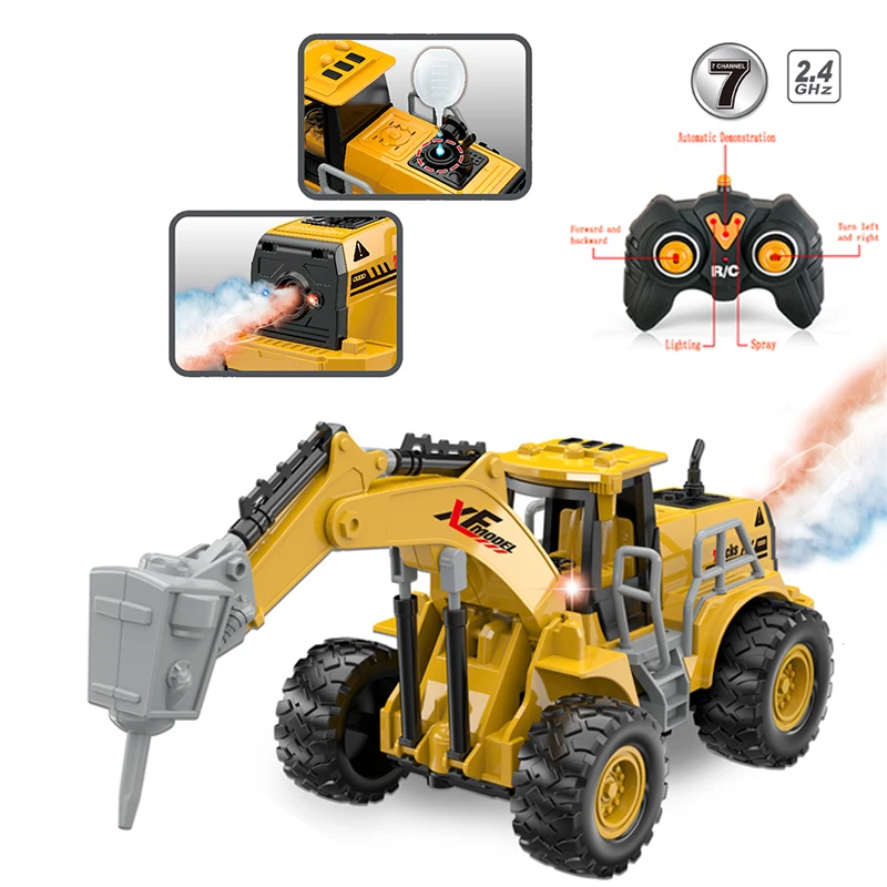 Factory 7 Channel RC Excavator 2.4G Construction Vehicle Remote Control Engineering Truck toy Alloy Remote Control Car