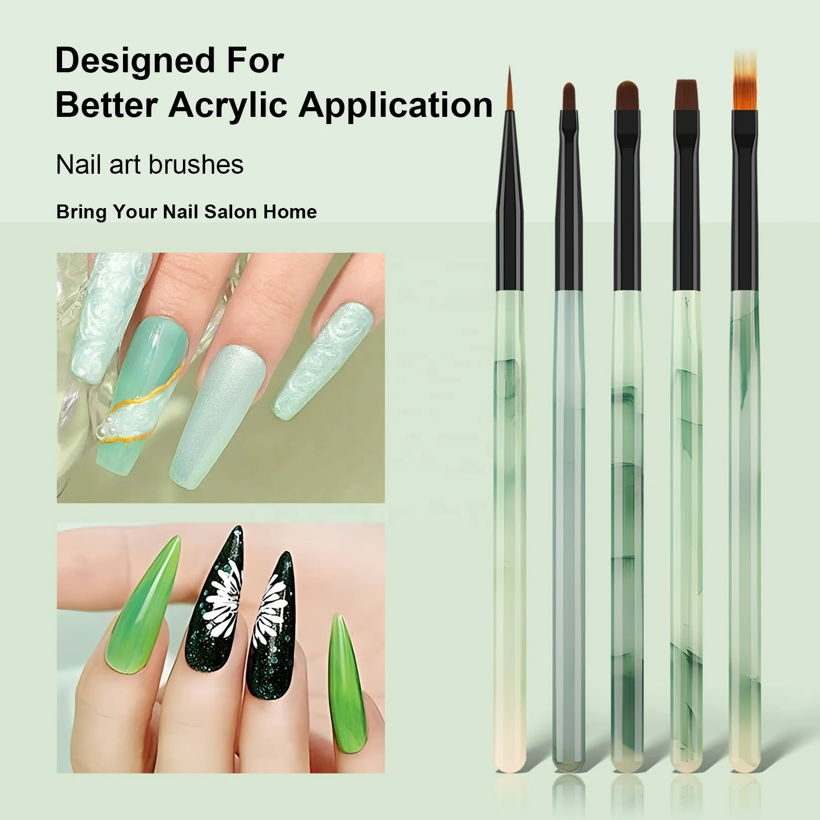 Professional Nail supply 3 colors Acrylic Nail Brush Flat Construct Pen 8pcs fine liner brushes set for Nails Art