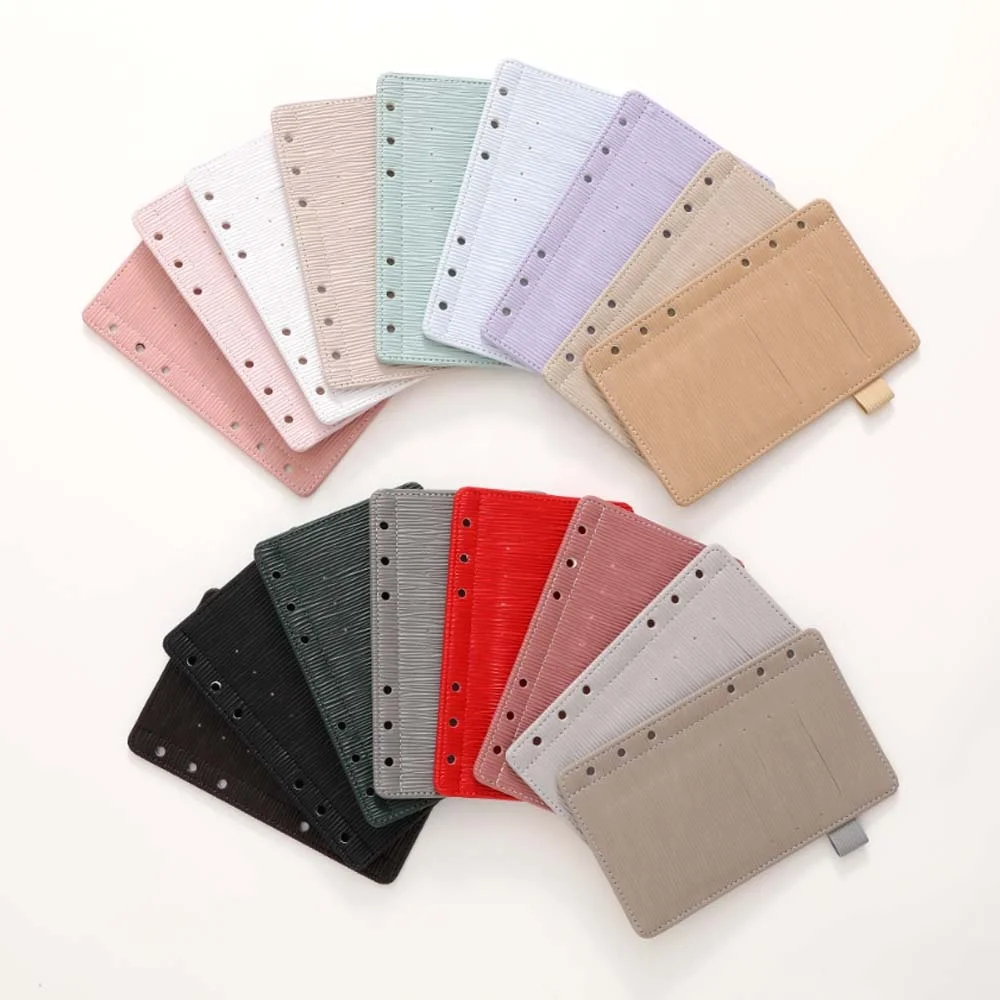 Hongbo Best Selling 17-Color School/Office/Xmas Gift A6 Saffiano Epi Binder Loose Fly Leaf Dashboard with Card Slots & Pen Loop