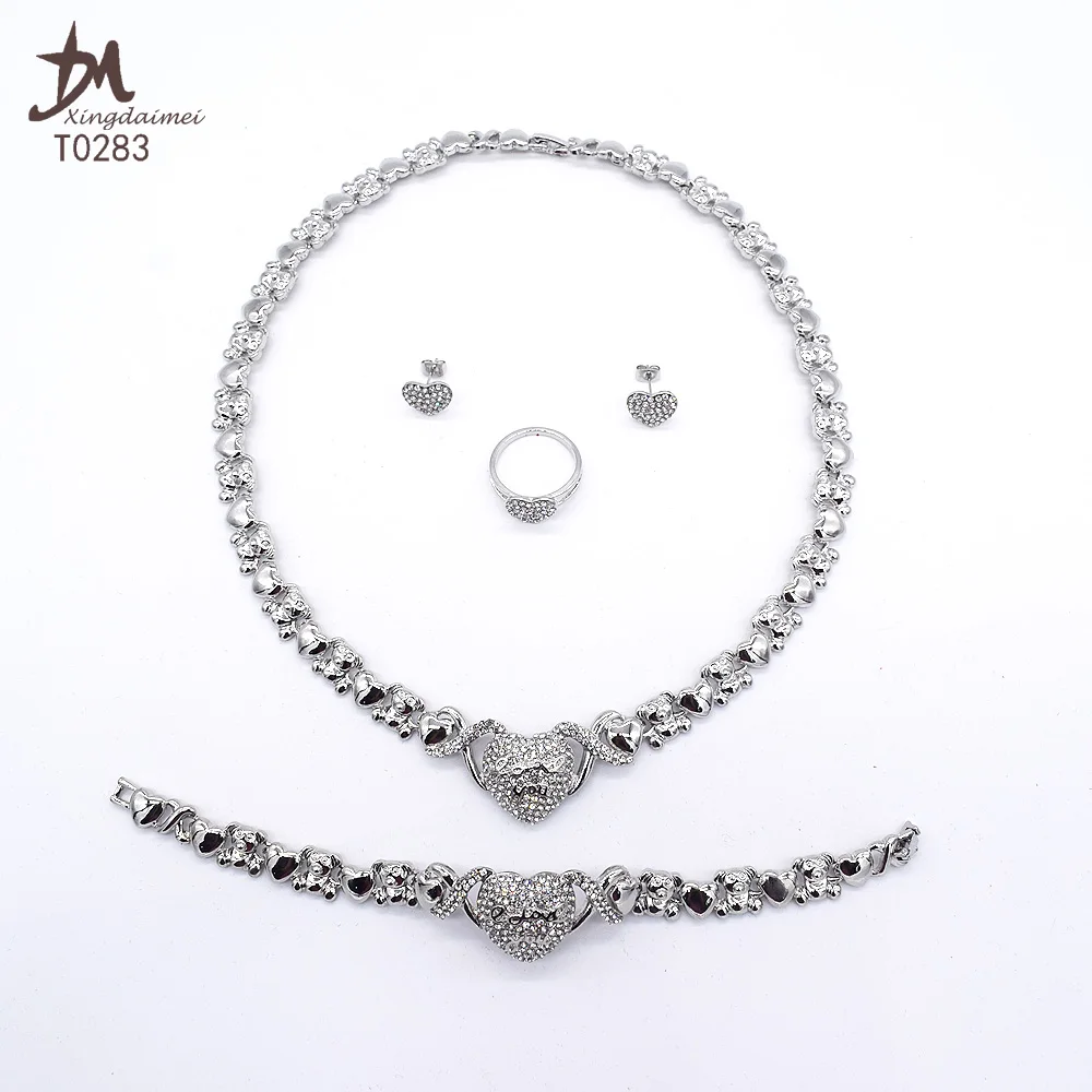T0283 High quality silver color fishbone 4piece I love you jewelry set big set african jewelry