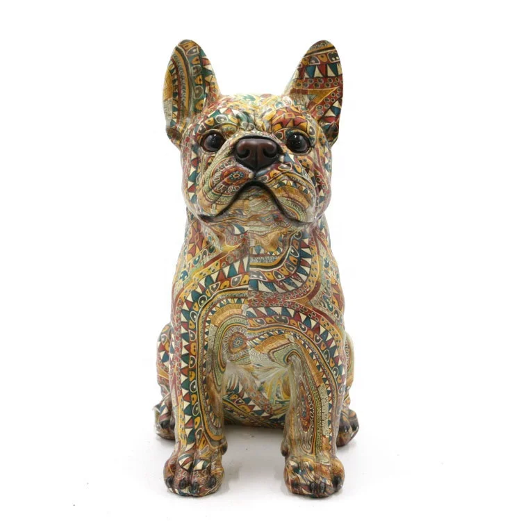 Wholesale resin water transfer painting modern dog sculpture, colored bulldog modern animal dog statue uk#
