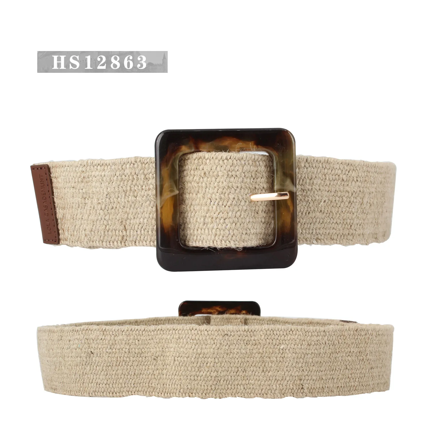 wide linen elastic belts with big square plastic buckle good stretch women belt