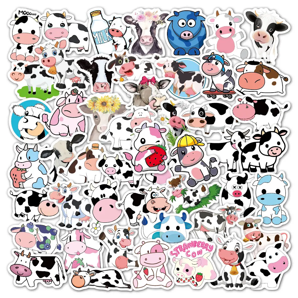 50PCS Animal Dairy Cattle Cow Cute PVC Waterproof Guitar Notebook Suitcase stickers for kids