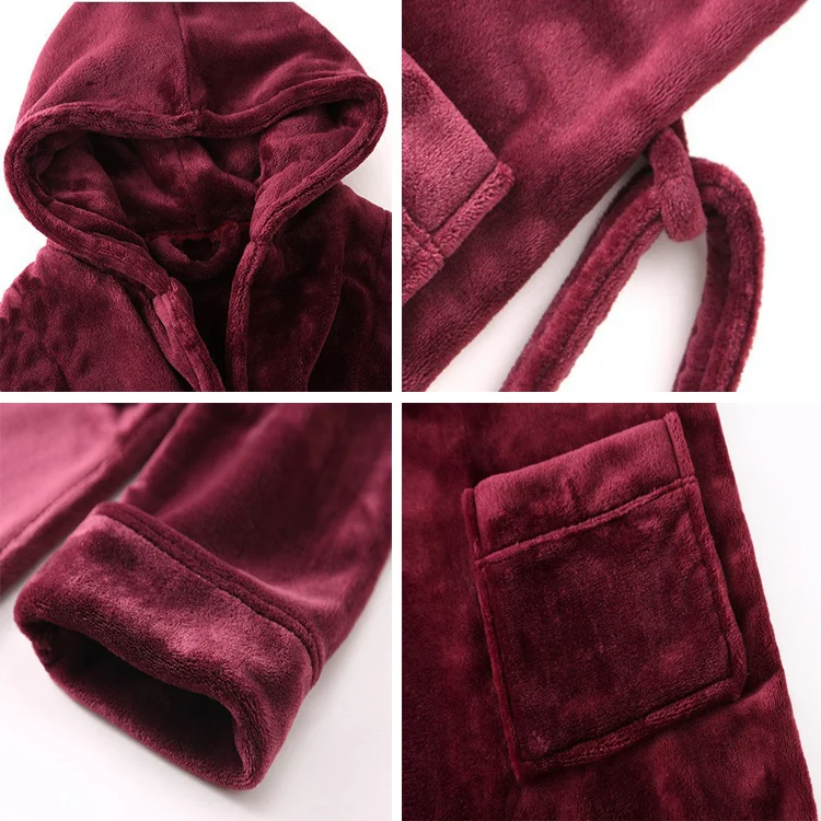 soft fleece hooded bathrobe custom long coral fleece bathrobe/polyester spa robe plush winter fleece ful length bath robe