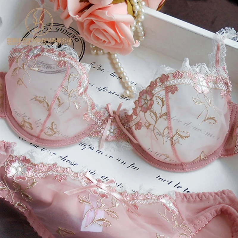 Sexy Fancy Lace Bra Transparent Panty Set Push Up Mature Sexy Hot Bra and Panties