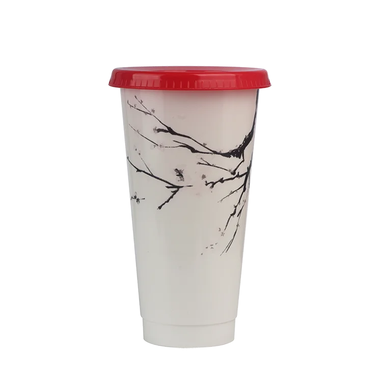 Пластиковая чашка без БФА, цветок сливы, классический дизайн, полипропиленовая чашка с крышкой
