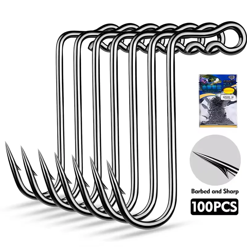 2024 Wholesale 100 Pcs/Bag 3 # Barbed Offset Hook Black Nickel High Carbon Steel Fishing Hook