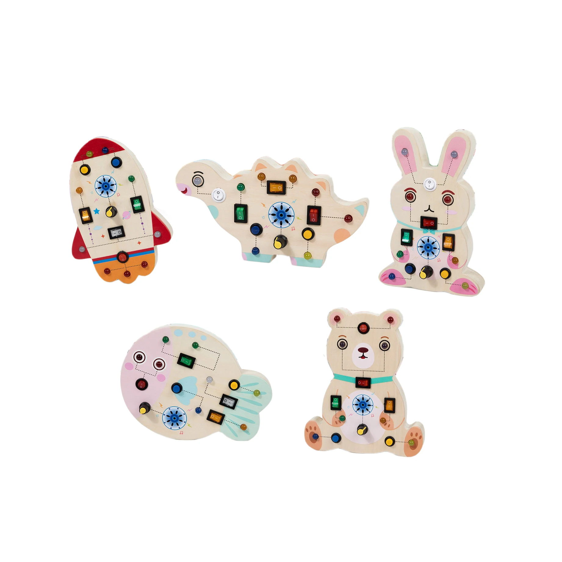 Educational Wooden Busy Board Switch Led Light Animal Style  Switch Toys Travel Toys