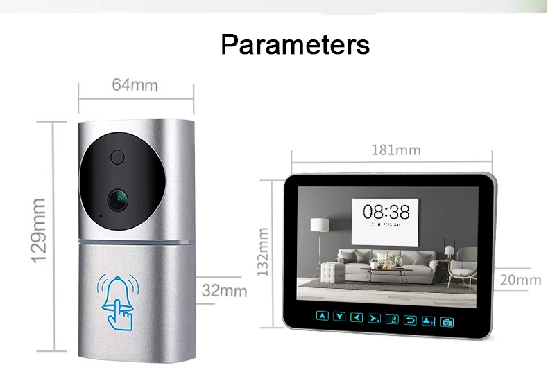 1080P HD 7 Inch Display Smart Home Security Wireless Camera Video Doorbell