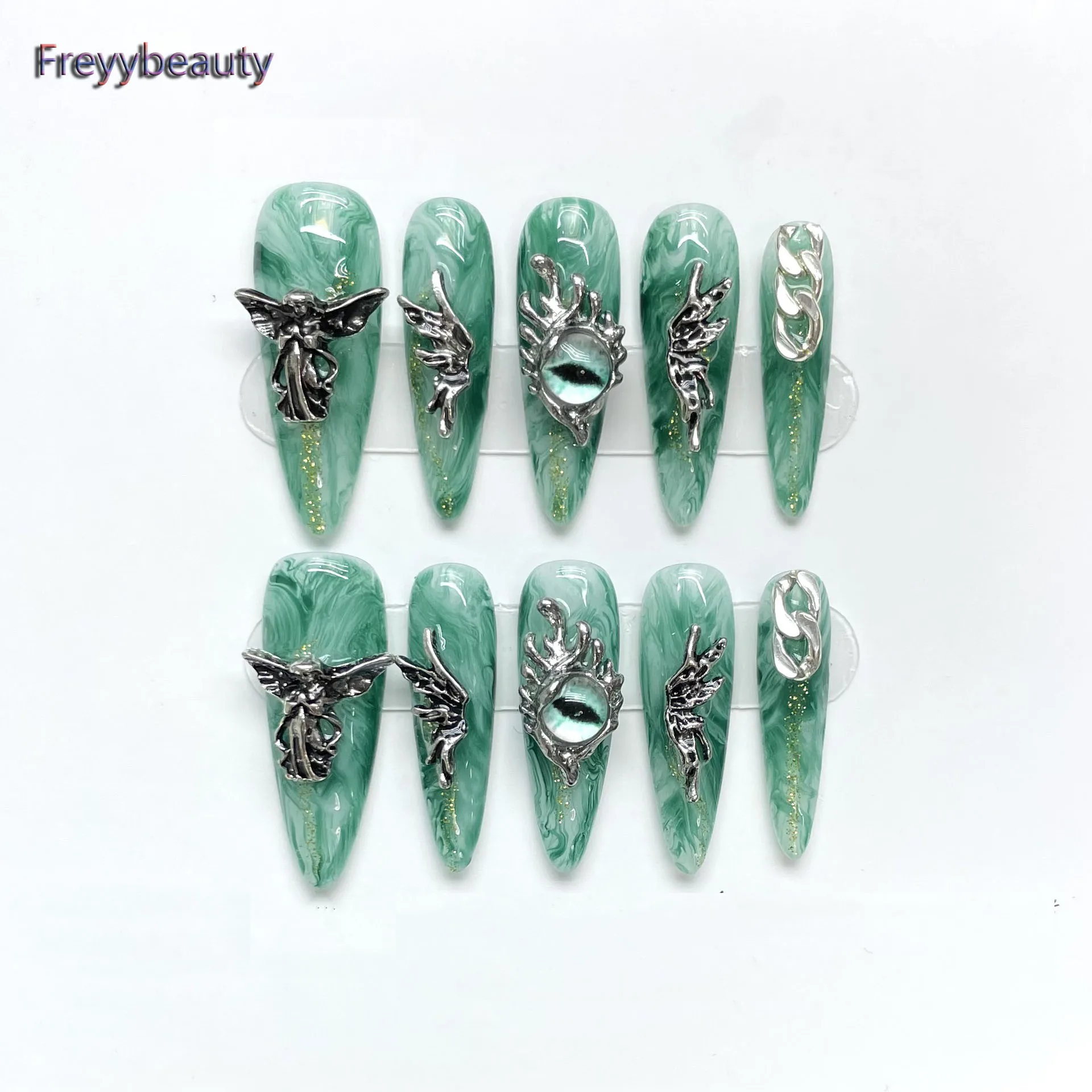 Handmade  Fake Nails Artificial Cat Eye Stylish Spider Skeleton 3D French Fashion Nail Set For Women and Girls