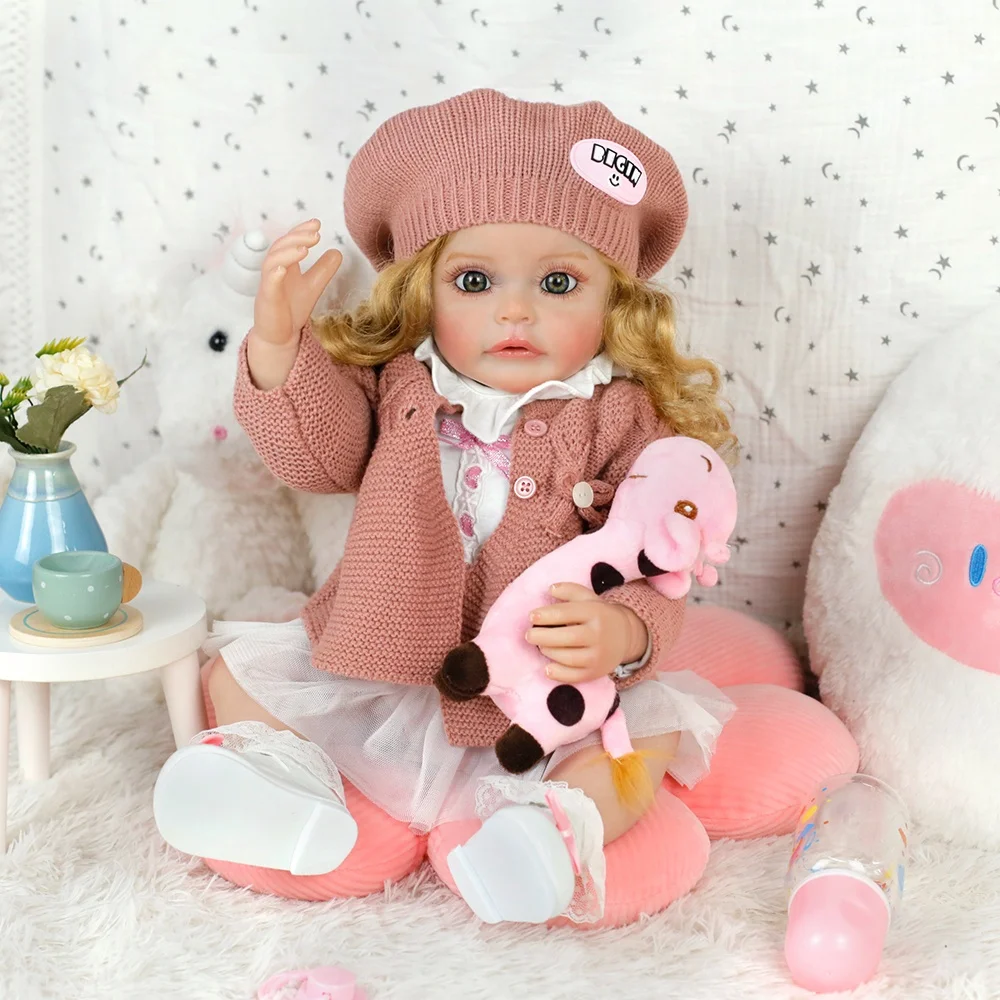 Lifereborn Lovely Princess Girl Doll Reborn Toddler Vinyl Silicone Reborn Baby Dolls With Pink Knitwear Clothes