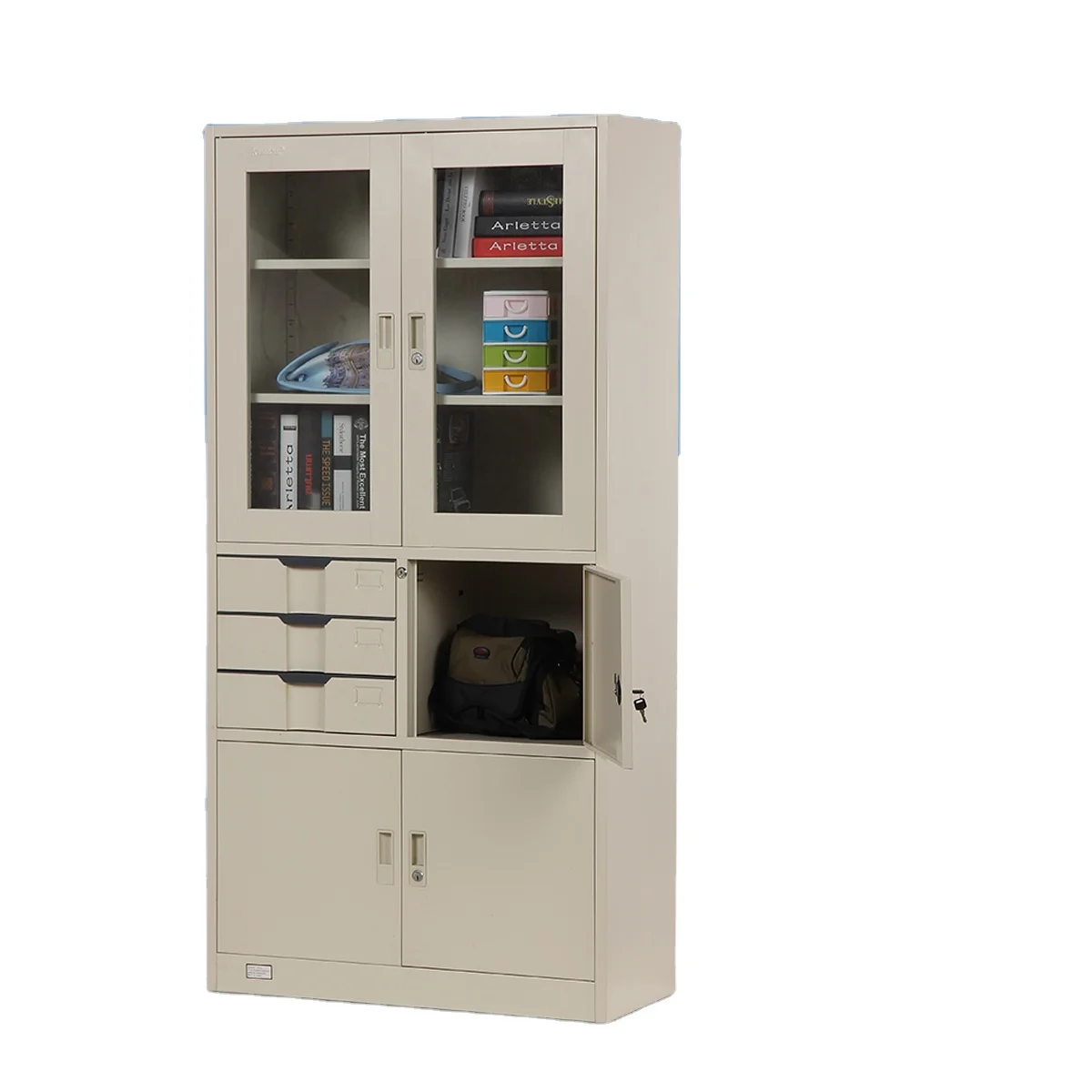 The 3  bucket contains a large file cabinet with a safe