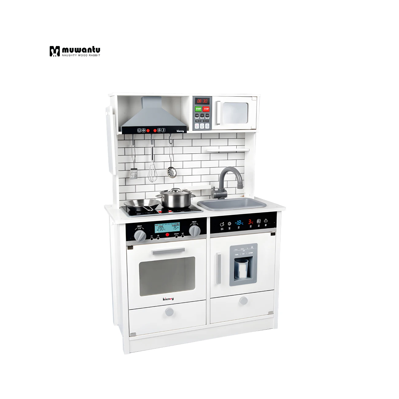 2023 New Design Big White Electronic Wooden Kitchen Toys for Kids Unisex with Lights and Sounds