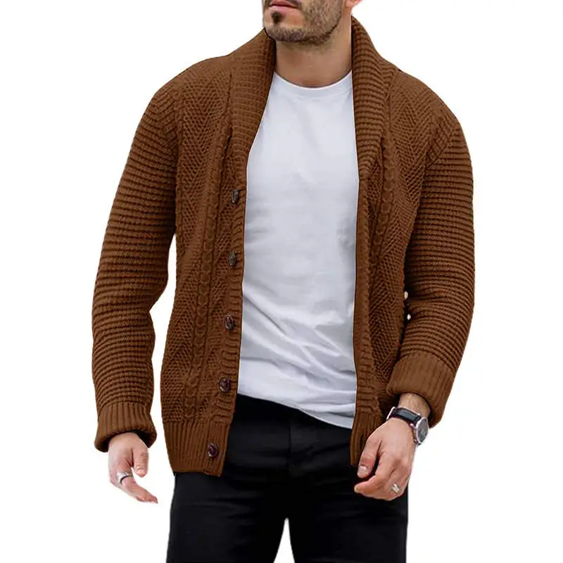Wholesale knitted fashion men clothes knit pullover solid color cable knit sweater men long cardigan sweater