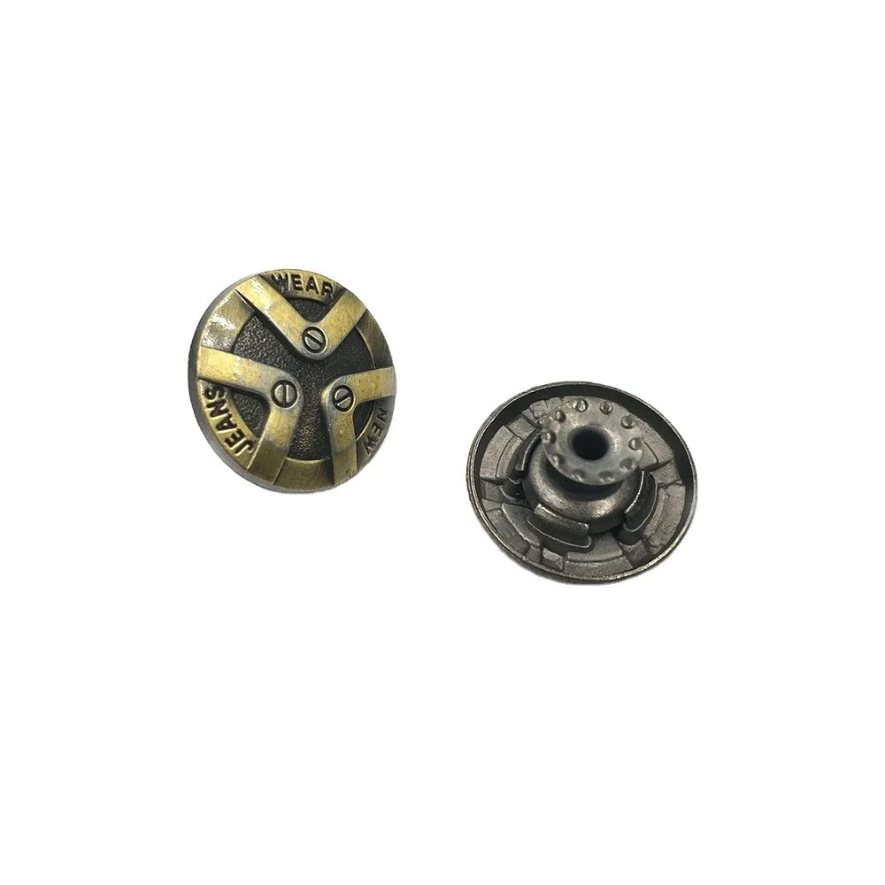 Fancy wholesale fancy engraved jeans button cover replacement and rivets denim botton 20 mm custom logo buttons for clothes