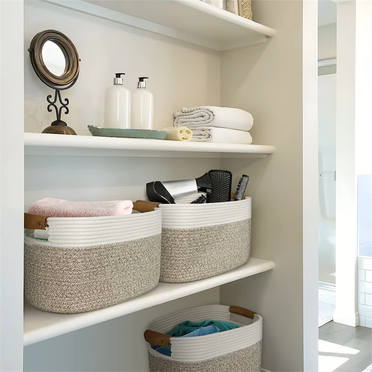 Cotton Rope Baskets Rope Storage Baskets for Organizing Decorative Storage Baskets for Living Room