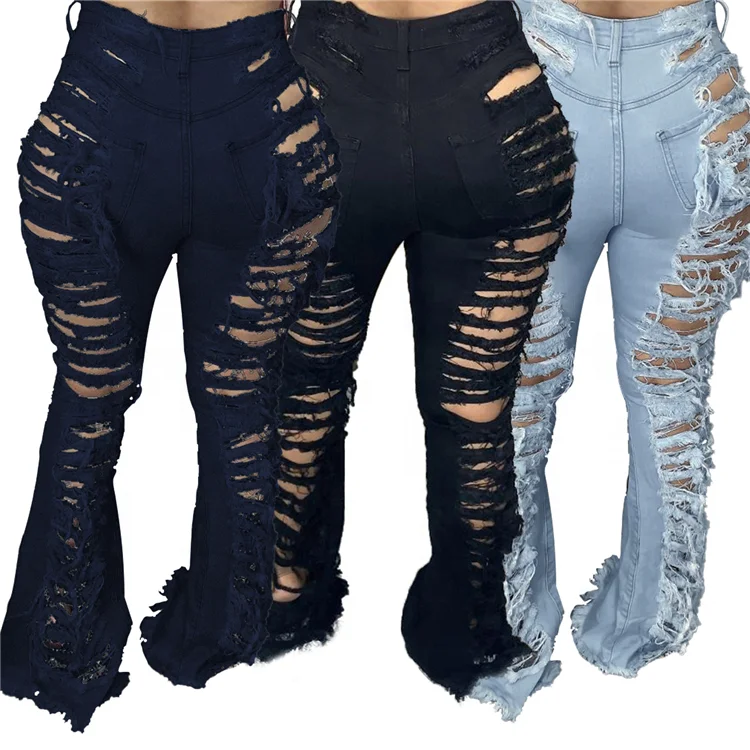 Z10480 2021 New 3XL Woman Denim Jeans Ladies Wash Ripped Denim Bottoms with Hole Woman Distressed Denim Jeans