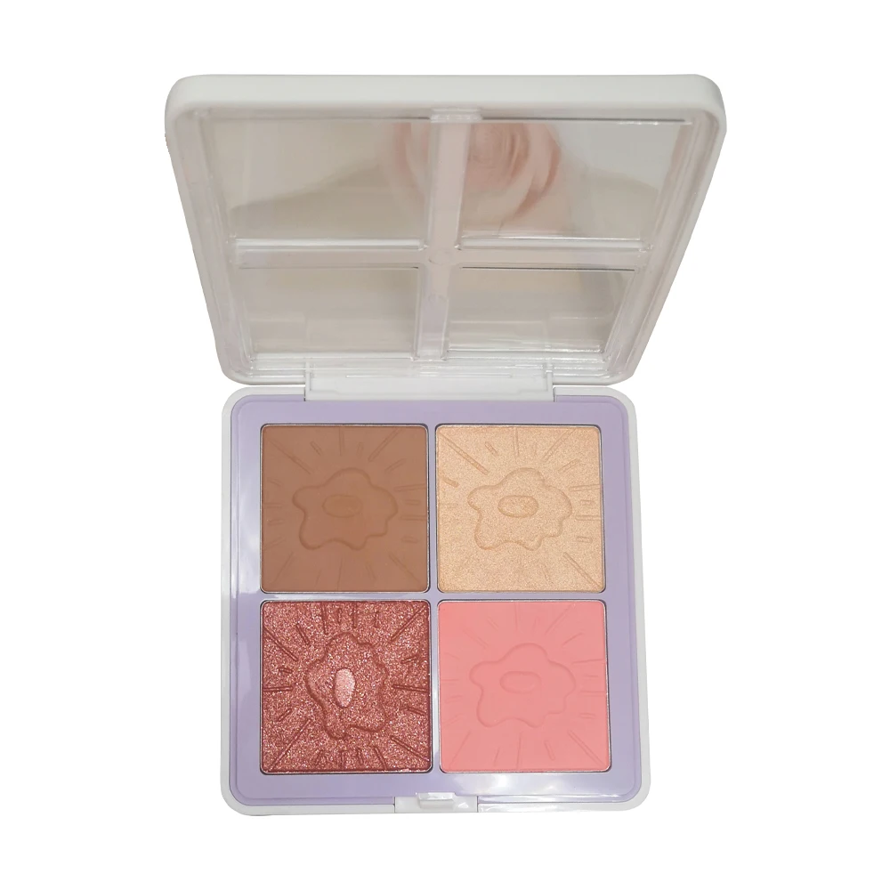 High pigment oil control makeup shimmer blusher highlighter pressed powder 4 in 1 contour palette