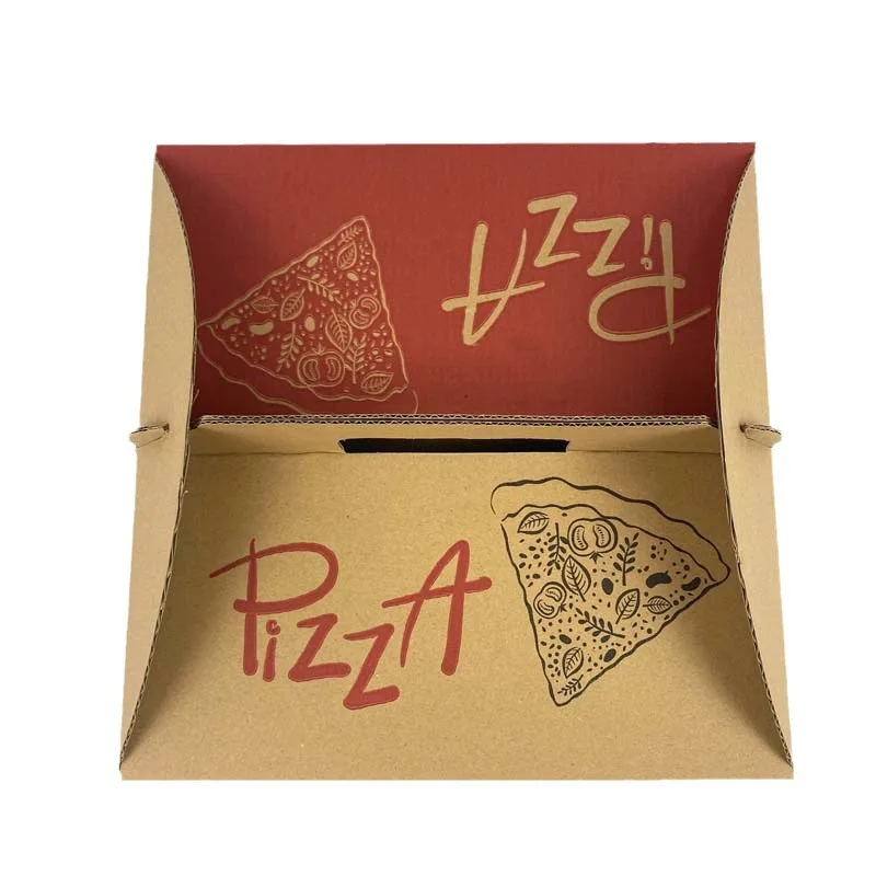 Blank portable pizza box custom color printing corrugated takeaway disposable food packaging box