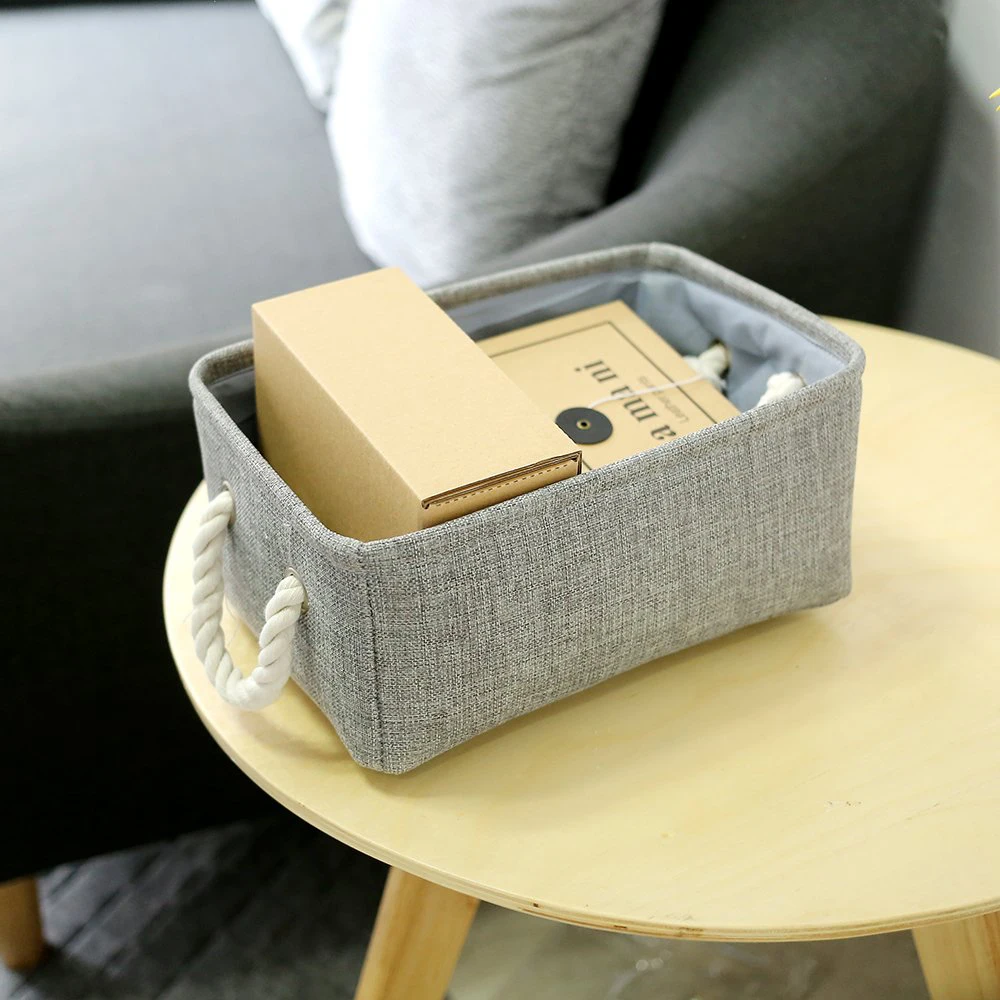 Oversized Foldable Bathroom Storage Basket Box with Handled Linen Fabric for Sundries and Home Storage Organization