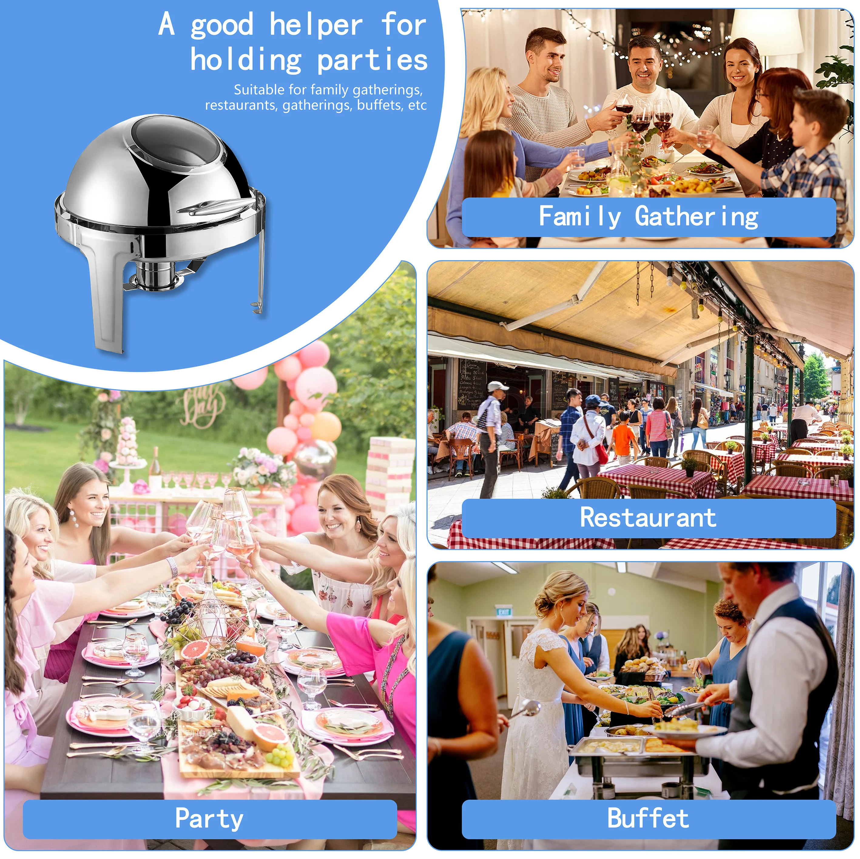 YITIAN Hot Sale Golden Round Chafing Dish Stainless Steel  Buffet Set Restaurant Equipment  For Hotel Catering