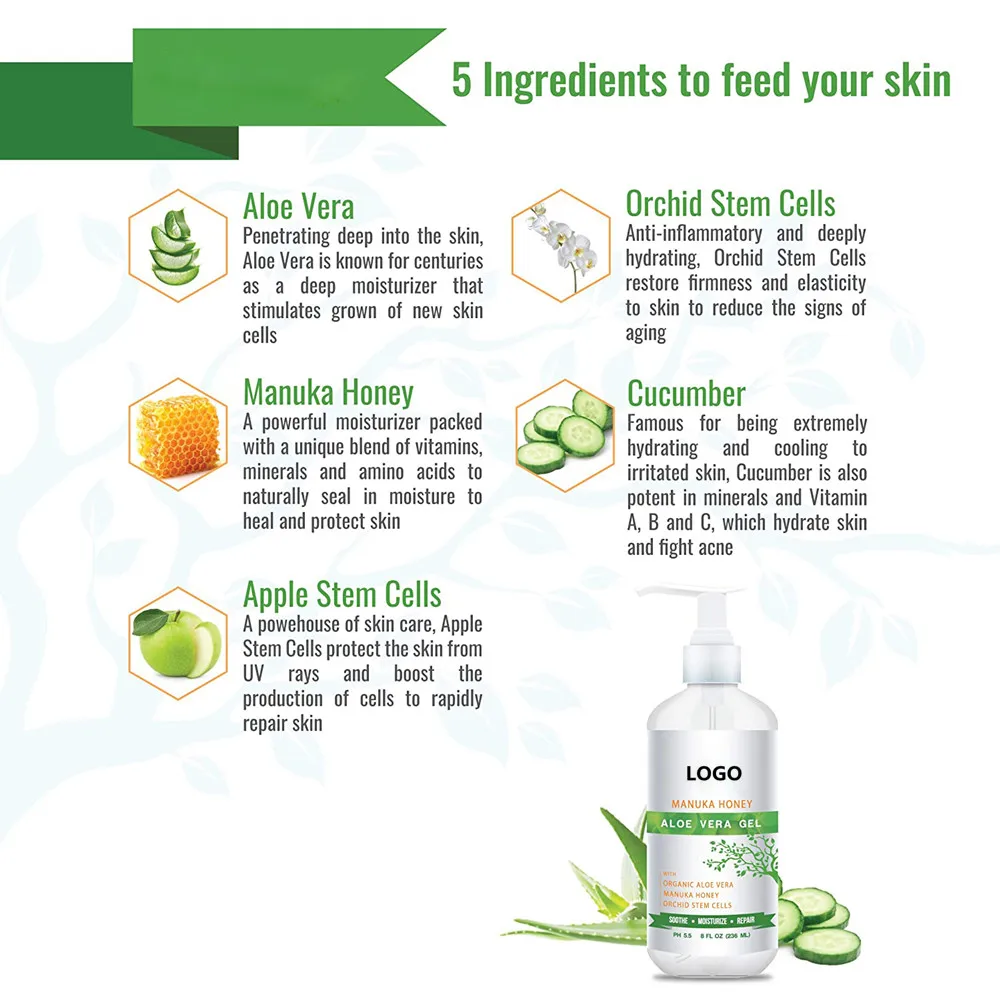 Private Label Organic Pure Aloe Vera Gel Hydrating Moisturizing For Face