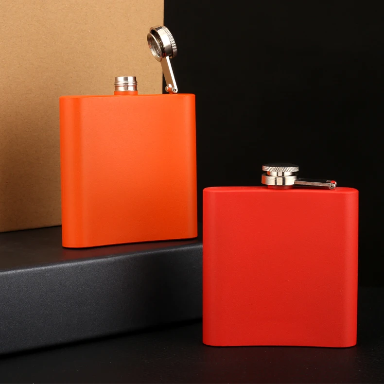 pink black steel whiskey hip flask 6oz paint color