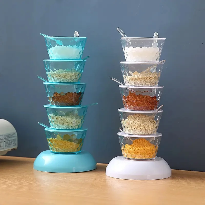 Kitchen Herb Spice Tools 4/5 Layer Crystal Vertical Rotatable Seasoning Box Kitchen Creative Spice Jar