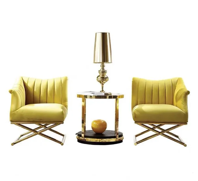 Hot Sales Luxury Stainless Steel Velvet Upholstered Accent Chair Living Room Lounge Chair Lobby Armchair For Hotel Cafe Shope