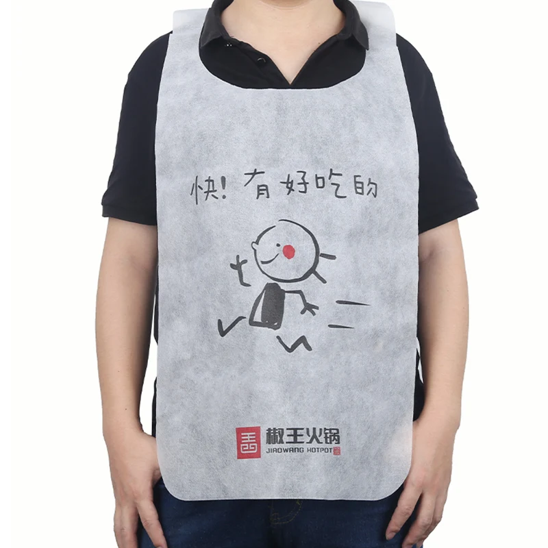Custom Print Non Woven Disposable Apron 25Gsm 30Gsm Adult Bib Aprons Custom Logo Non Woven Restaurant Apron Bibs For Adults