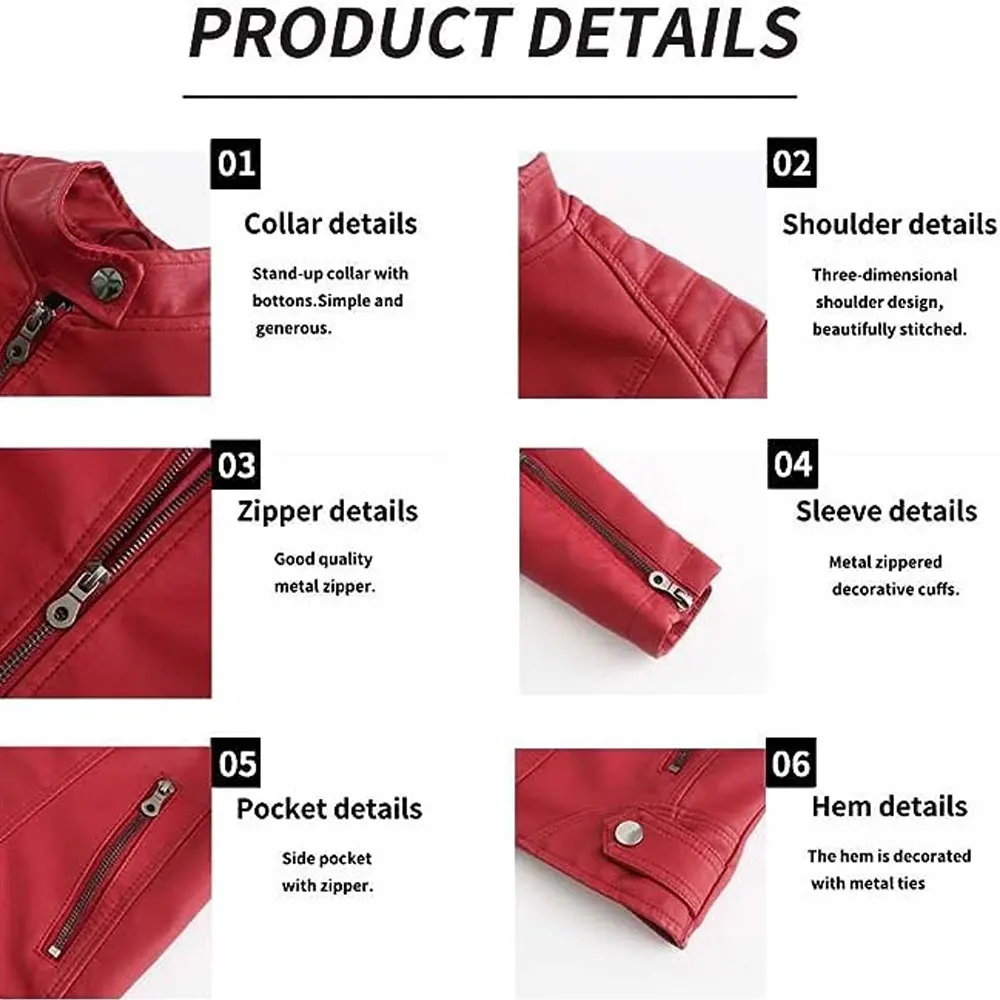 Red Women Leather Jacket  Long Jackets Custom Wholesale Fashion Women Coats Motorcycle Cropped Ladies Leather Jacket Coat