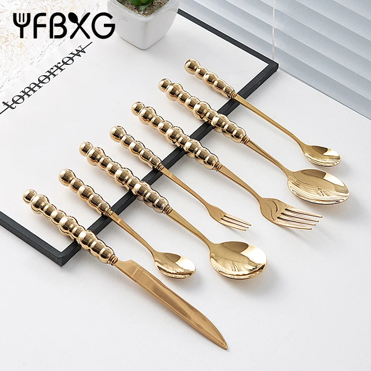 Wholesale new utensils flatware stainless steel cutlery knife fork spoon set with ceramic pearl handle