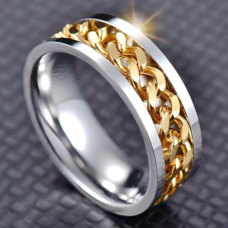 Anxiety Rings Titanium Stainless Steel Chain Spinner Finger Ring For Men