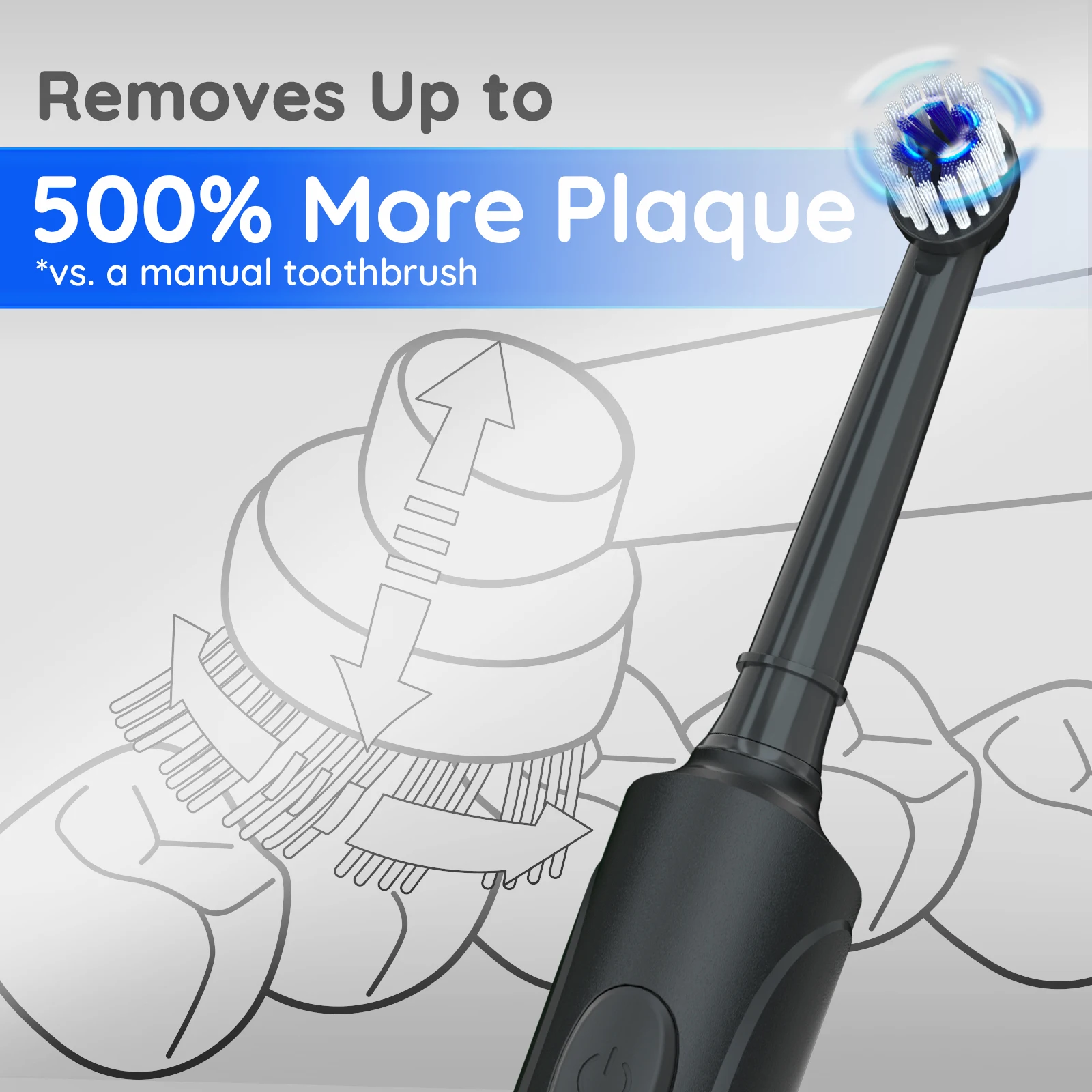 Mornwell Travel Black Rechargeable Oral Whitening B Round Head Rotary Spin 360 Rotating Electric Toothbrush