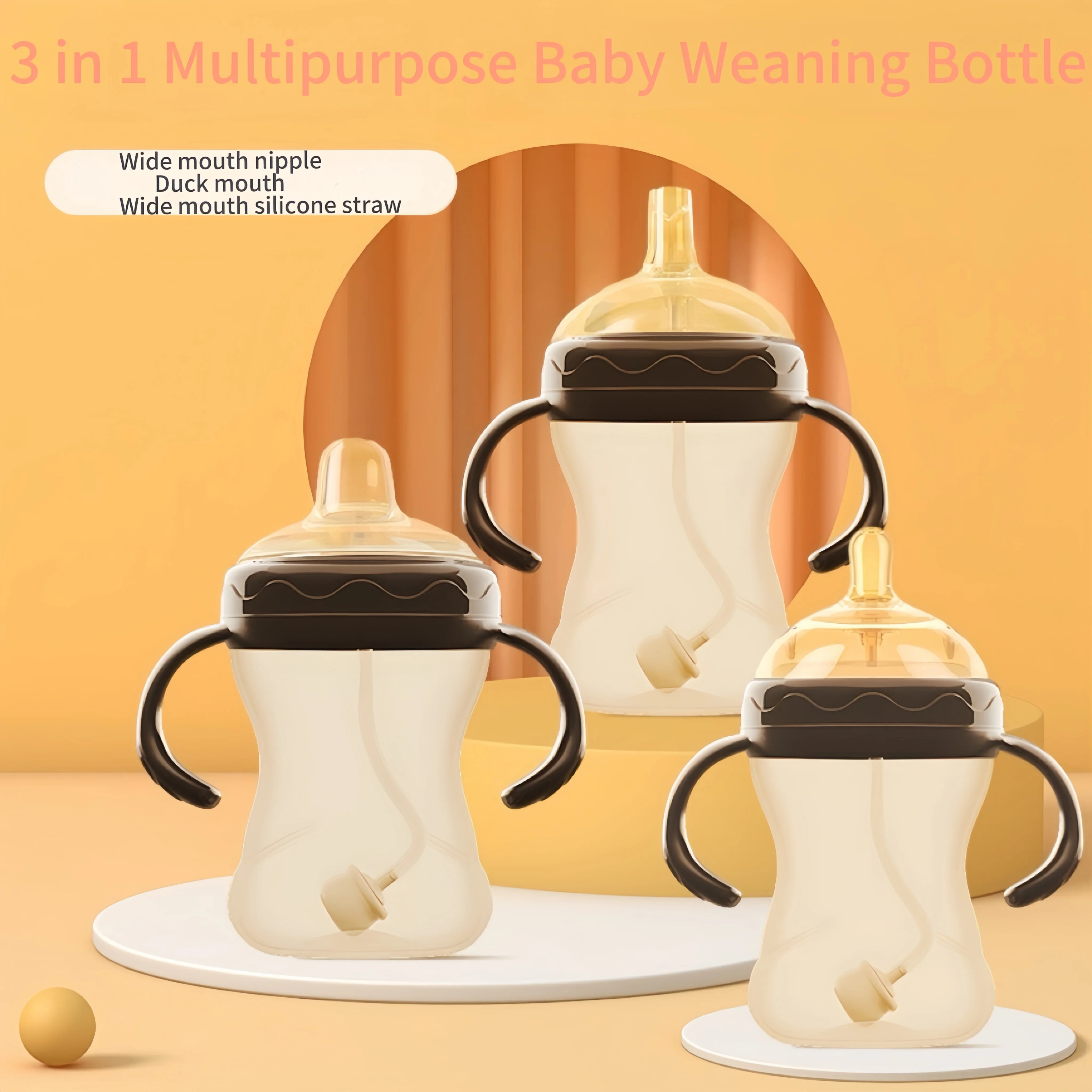 2024 polour Unique Design Muti-function 270ml baby bottles in bulk hands free nano soft silicone bottle BPA FREE 100% Brown