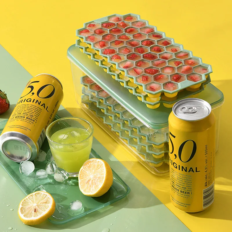 N945 3D Whisky Drink Ice Ball Cube Maker Mold Trays Sphere Square Shapes Silicone Ice Cube Trays Pallet Moldes With Lid