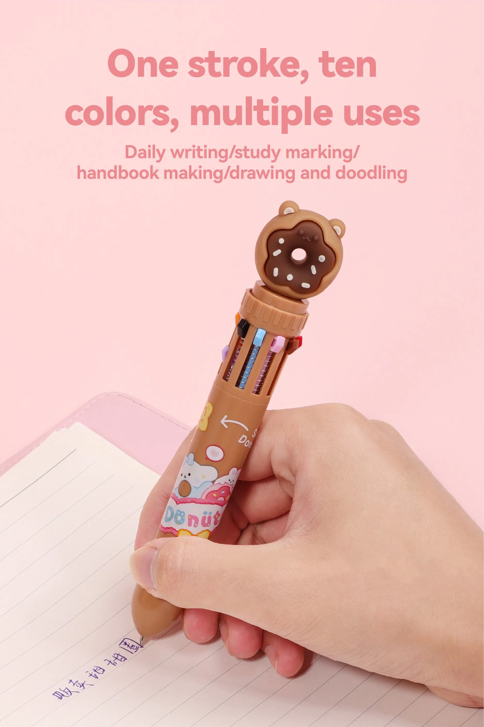 New Cute Doughnut multi-color pen 0.7mm Kawaii 10 color Ballpoint multi color pens 10 in 1 cute