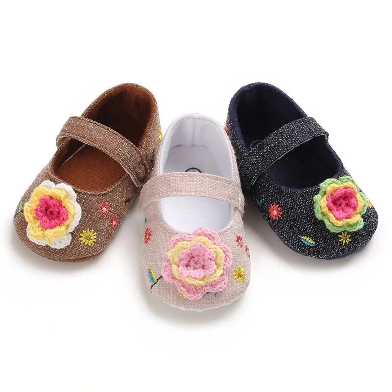 9 Month Fall Crochet Flower Crawling Fancy Kids Baby Girl Footwear Shoes