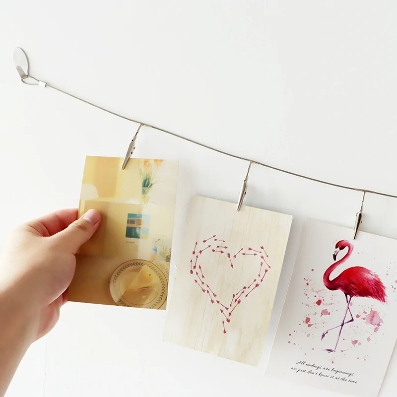 Multi-Purpose Steel Wall Hanging Photo Display Cable Wire Rod with 12 Adjustable Clips for Hanging Photos Notes Postcard