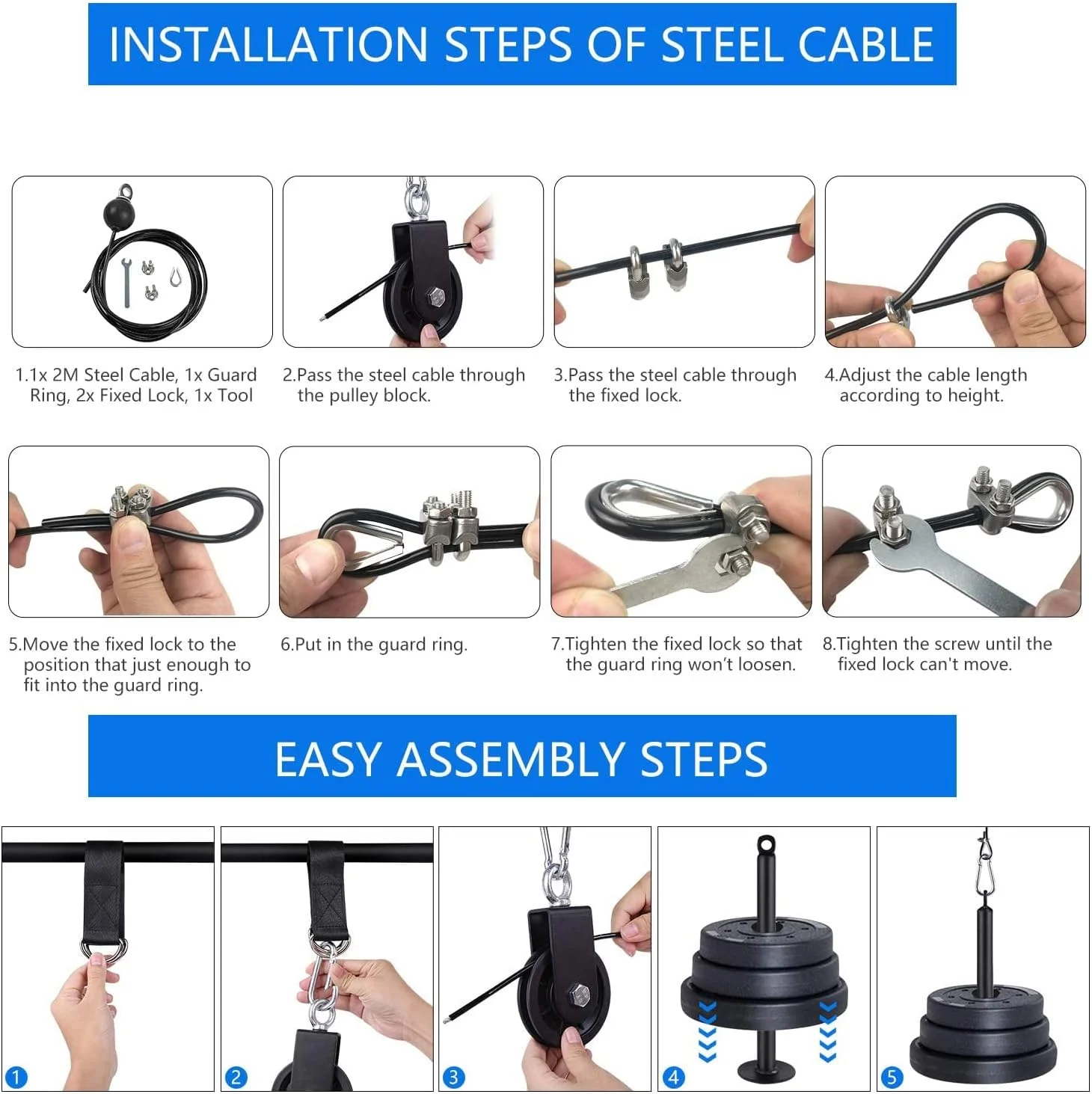 Cable Pulley System Home Gym LAT Pull Down Weight Pulley Gym Fitness Weight Lifting Triceps Rope Adjustable Pulley Cable Machine
