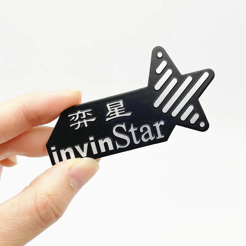 Custom any shape adhesive 3D embossed metal aluminum nameplate emblem with design logo metal plate