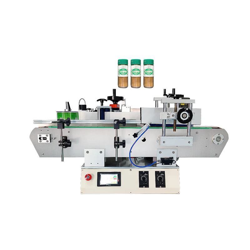 110V desktop automatic round glass cans bottle grape jam yellow peach water bottle labeling machine for sales
