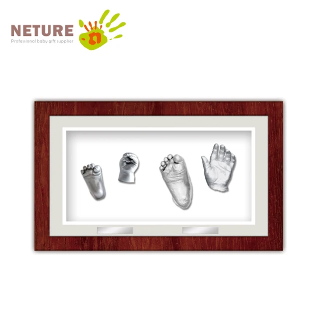 Baby birthday party decoration DIY gold sliver color 3D Baby Plaster Creative handprint footprint clay ornament  kit